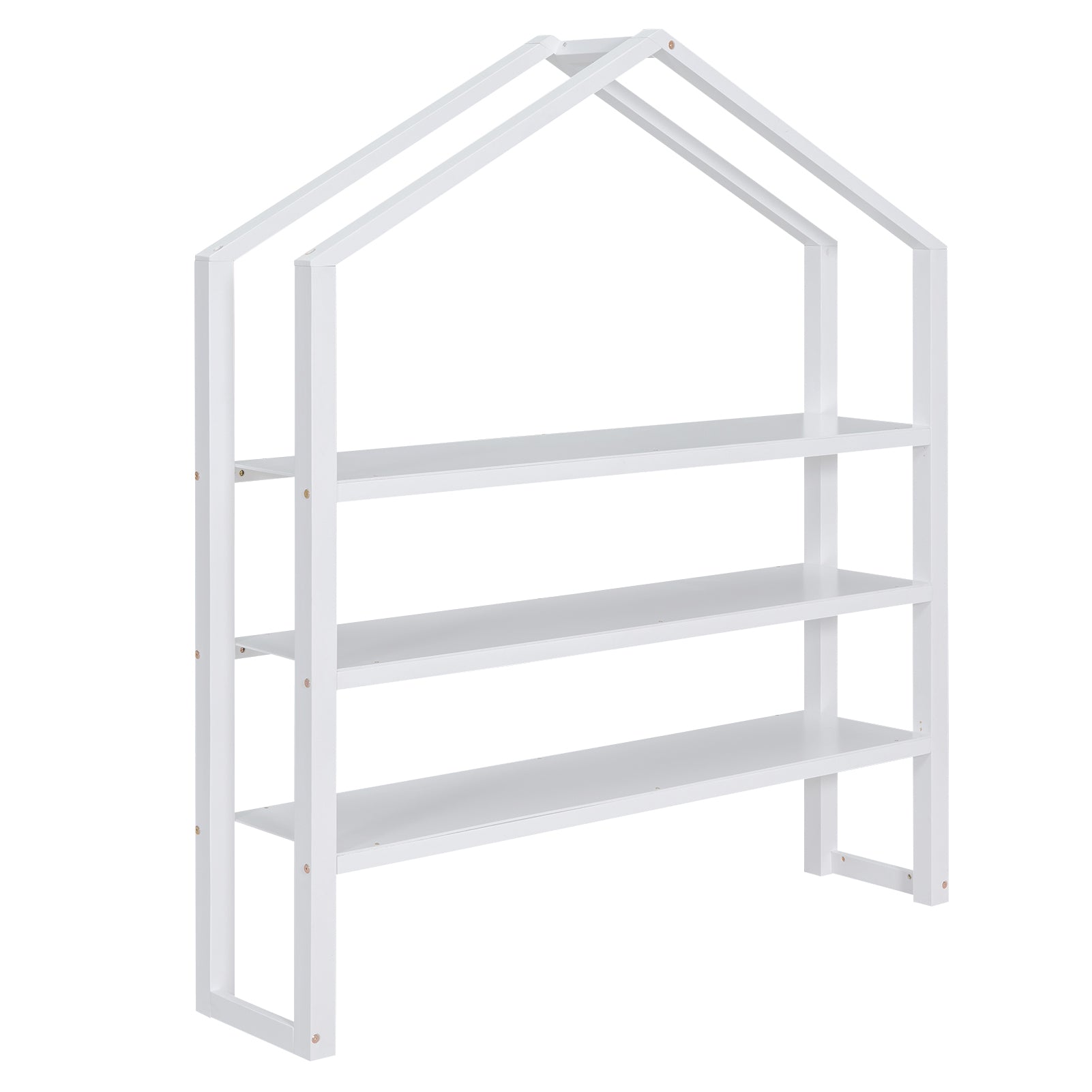Full Size Wood House Bed With Fence And Detachable Storage Shelves, White Box Spring Not Required Full White Wood Bedroom Bed Frame Solid Wood Mdf