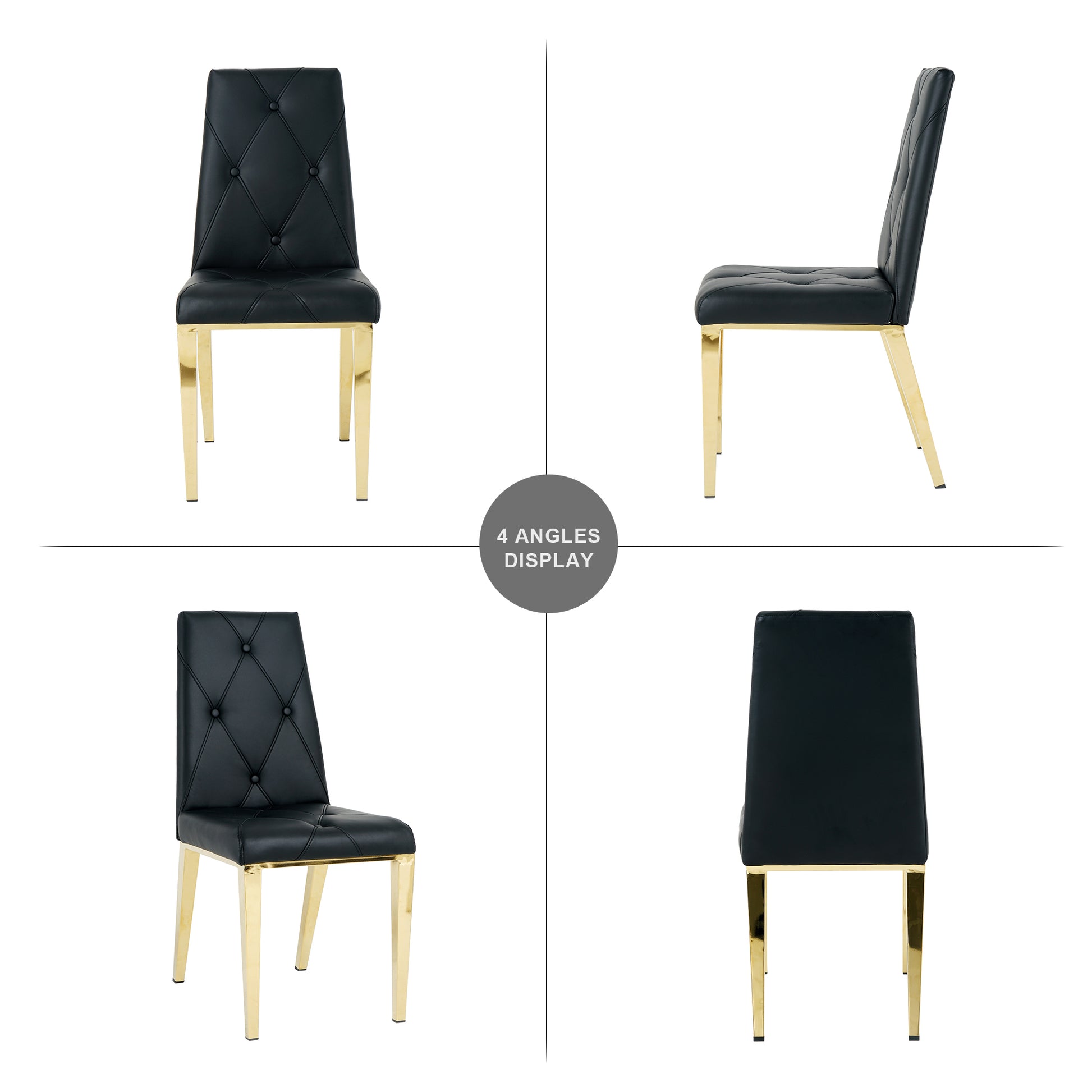 Modern Style Glass Dining Table, Elegant Transparent Design, Solid Support Base, Black Dining Chair Set, Gold Plated Chair Legs, Suitable For Restaurant Kitchens Set Of 9 Metal Gold Black Mdf Glass