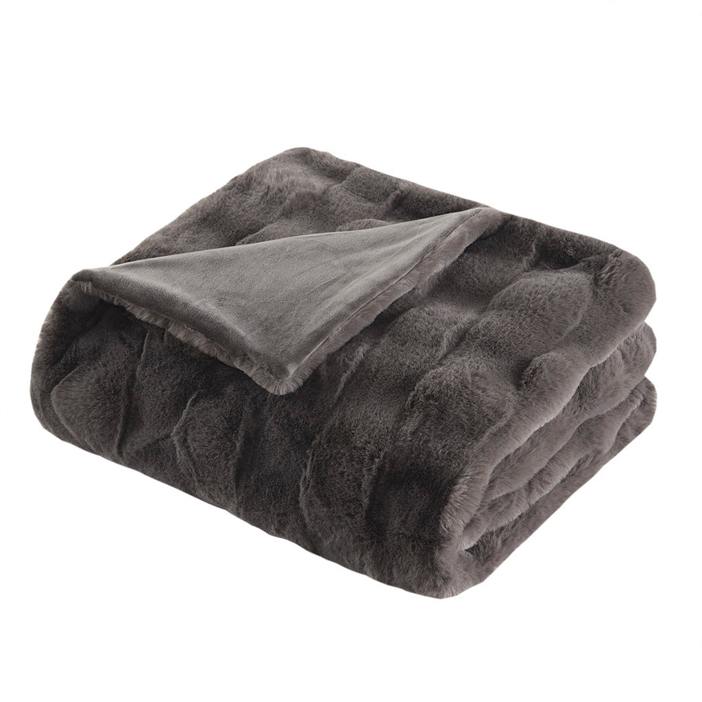 Faux Fur Throw Grey Polyester