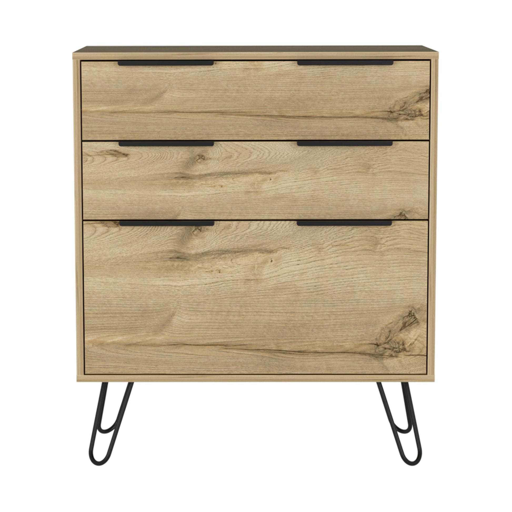 Praga Dresser, Three Drawers, Superior Top, Hairpin Legs Beige Mdf Engineered Wood