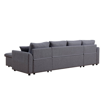 Artemax U Shape Pull Out Sleeper Sectional Sofa With Double Storage Spaces ,Dark Gray Dark Gray Fabric