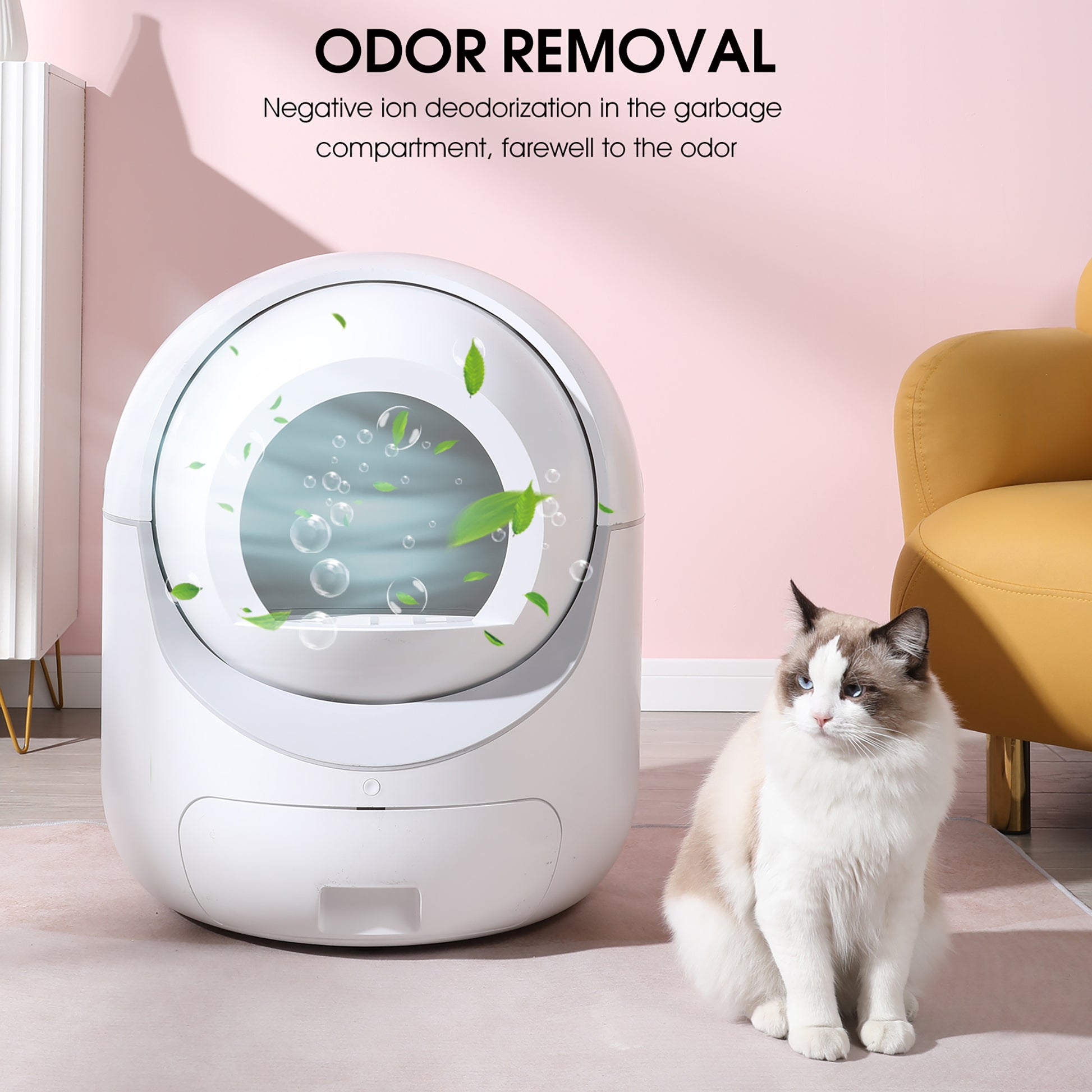 Smart Automatic Cat Litter Box,Automatic Scooping And Odor Removal, App Control, Support 5G&2.4G Wifi For Multiple Cats, Double Odor Removal White Abs