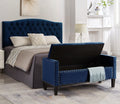 Upholstered Tufted Button Storage Bench With Nails Trim,Entryway Living Room Soft Padded Seat With Armrest,Bed Bench Navy Navy Velvet Modern Rubberwood Internal Storage Foam Velvet