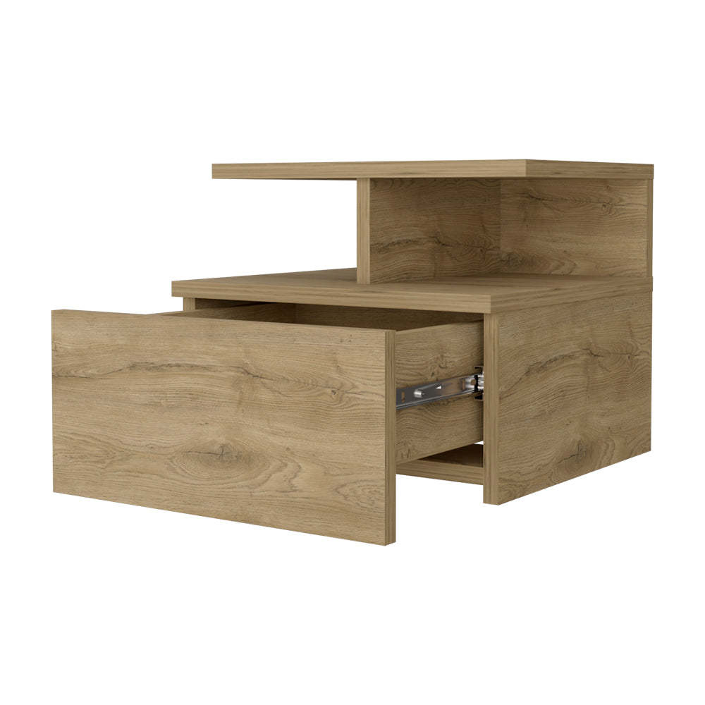 Augusta Floating Nightstand With 2 Tier Shelf And 1 Drawer Brown Mdf Engineered Wood