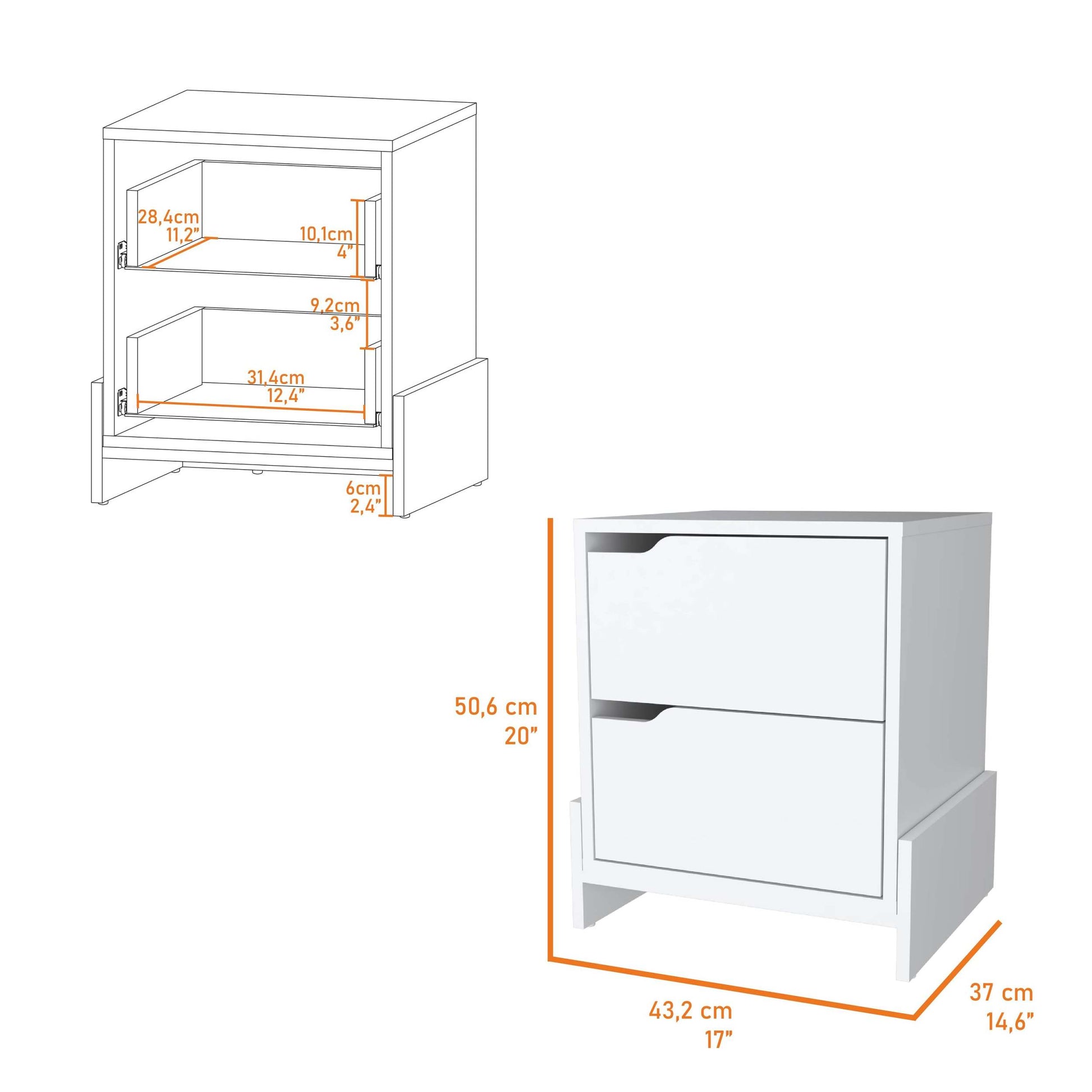 Lovell Nightstand With Sturdy Base And 2 Drawers Multicolor Mdf Engineered Wood