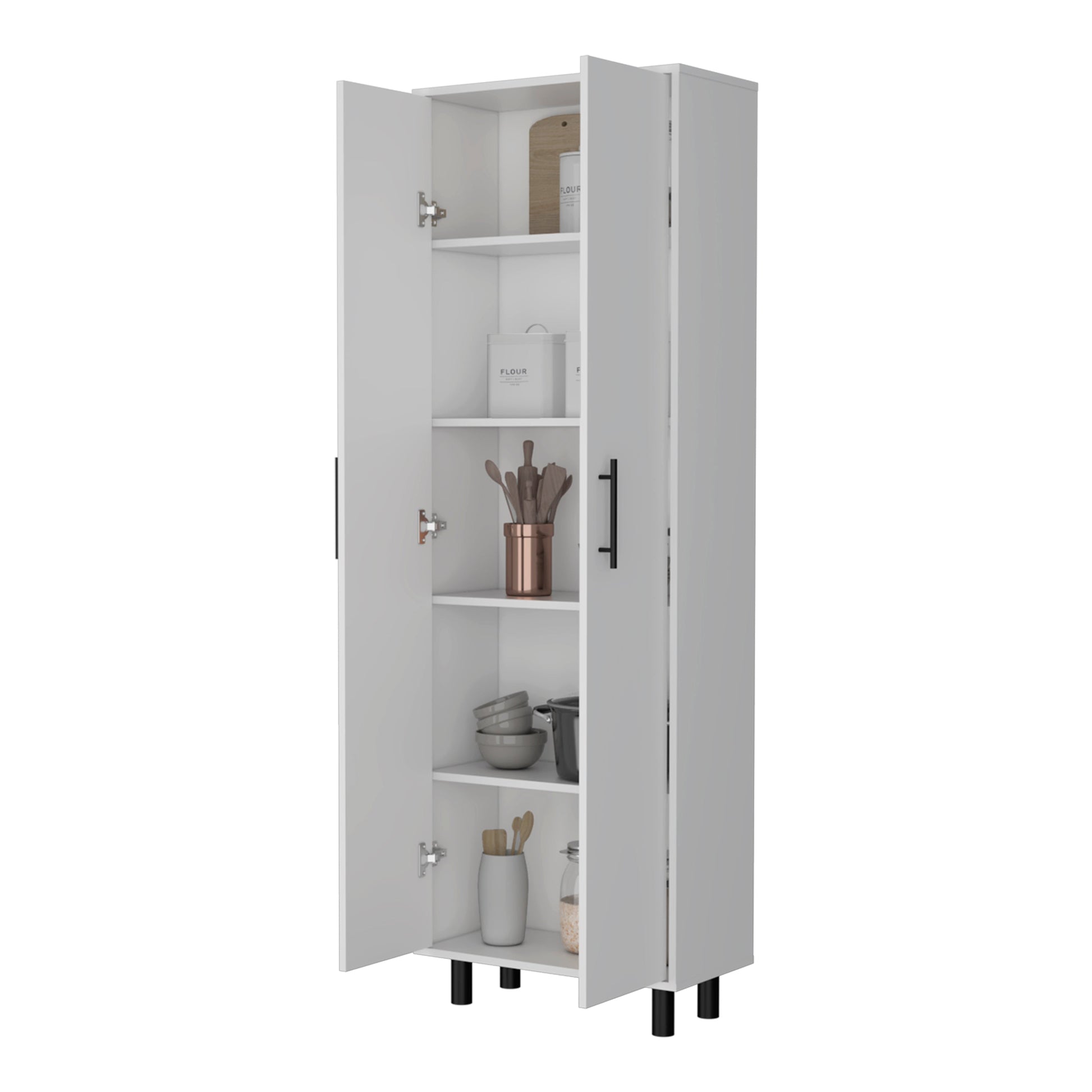 Oklahoma Tall Pantry Cabinet, Cupboard Storage Organizer With 5 Shelf White Mdf Engineered Wood