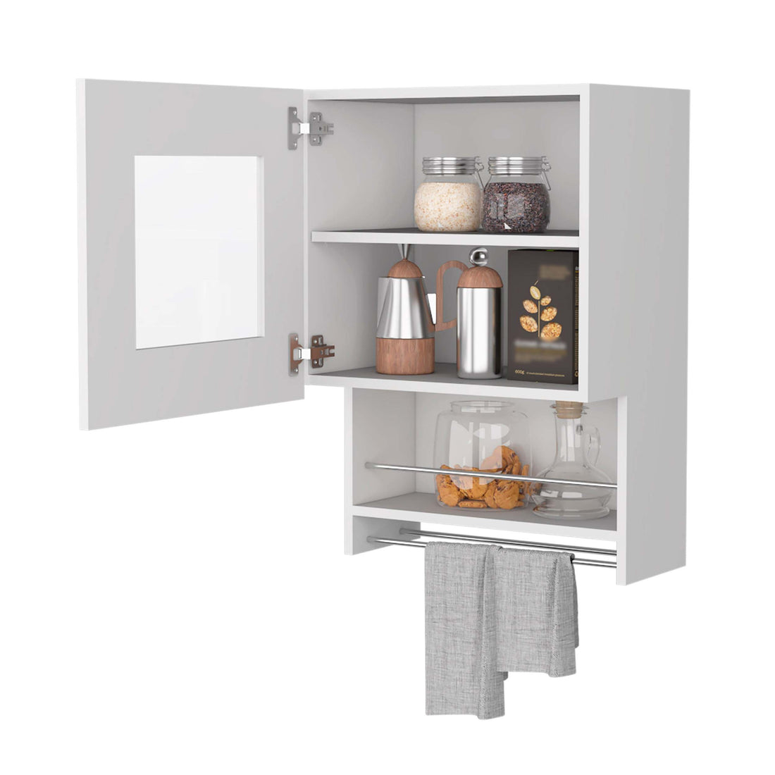 Sunriver Corner Shelf With Cabinet, 3 Tier Shelf, Metal Handles White Mdf Engineered Wood