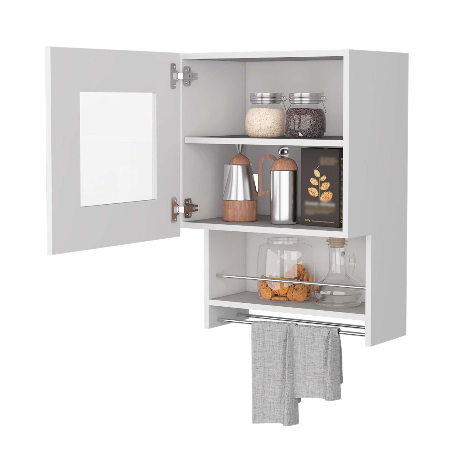 Florence Kitchen Wall Cabinet, Spice And Towel Rack White Mdf Engineered Wood