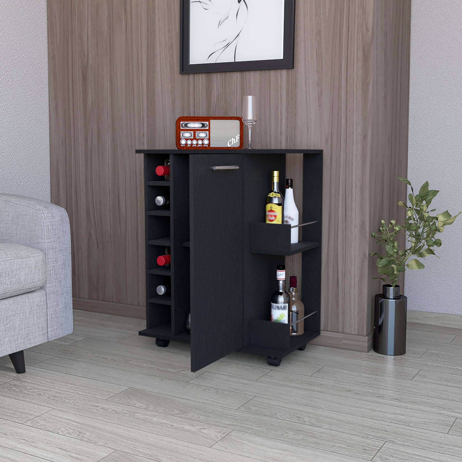 Lovell Nightstand With Sturdy Base And 2 Drawers Black Mdf Engineered Wood