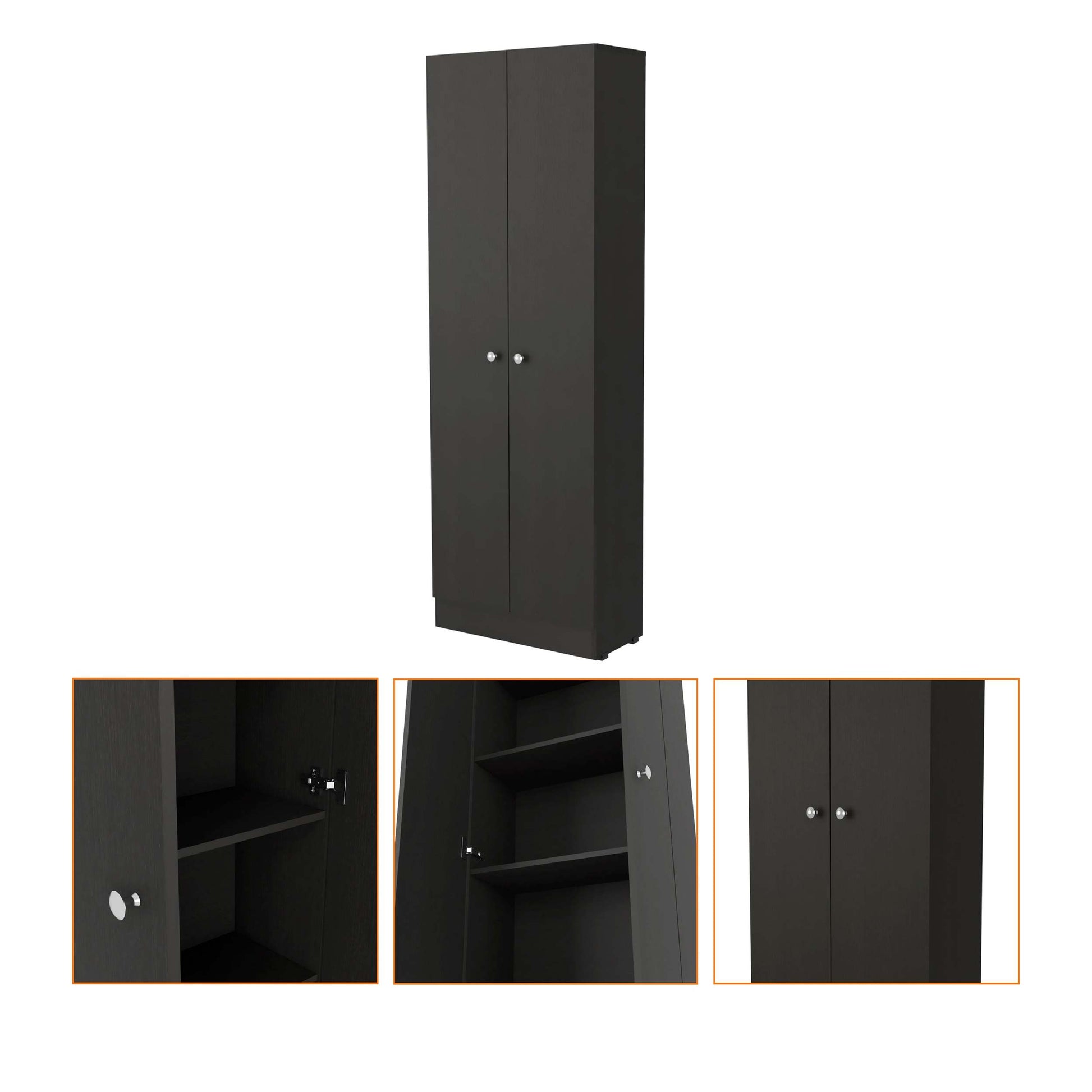 Virginia Double Door Storage Cabinet, Five Shelves Black Mdf Engineered Wood