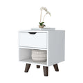 Carthage Nightstand With 1 Drawer, 1 Open Storage Shelf And Wooden Legs White Mdf Engineered Wood