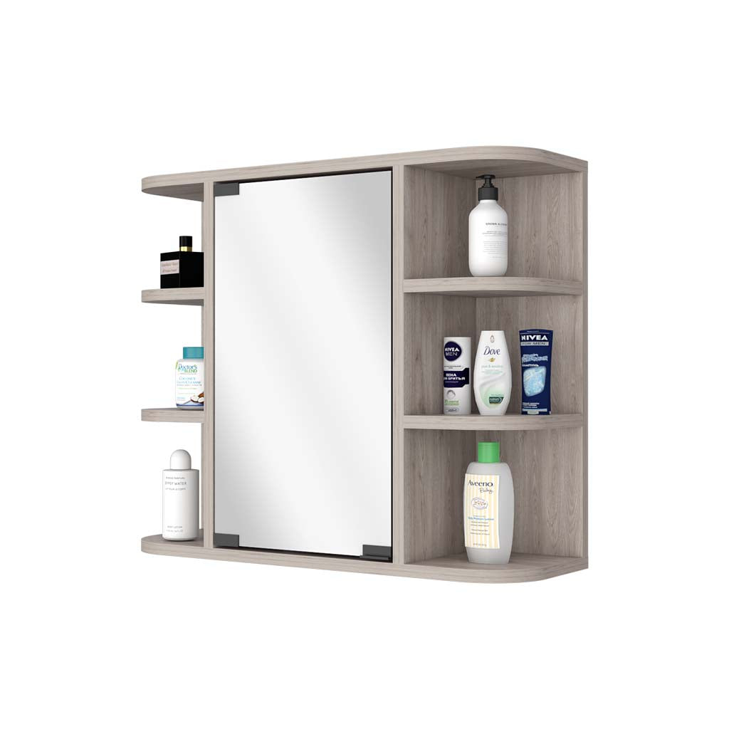 Valdez Medicine Cabinet With Six Shelves, Mirror Cabinet Beige Mdf Engineered Wood