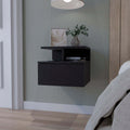 Augusta Floating Nightstand With 2 Tier Shelf And 1 Drawer Black Mdf Engineered Wood