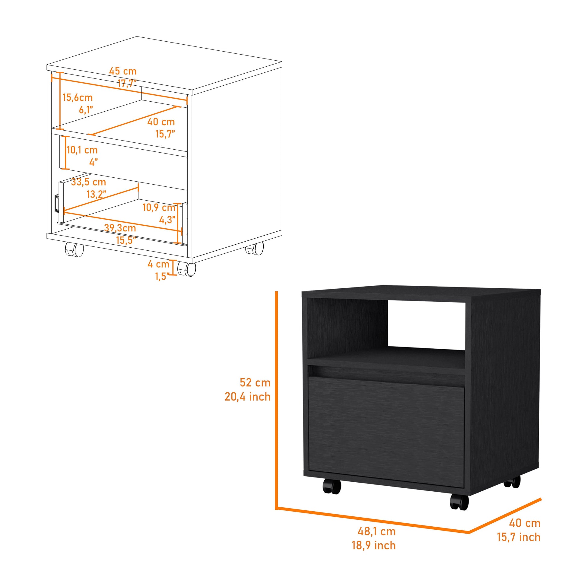 Duncan Nightstand, Top Open Shelf, 1 Drawer Black 1 Drawer Bedroom Rectangle Modern Shelf Mdf Engineered Wood