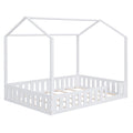 Full Size Wood House Bed With Fence And Detachable Storage Shelves, White Box Spring Not Required Full White Wood Bedroom Bed Frame Solid Wood Mdf