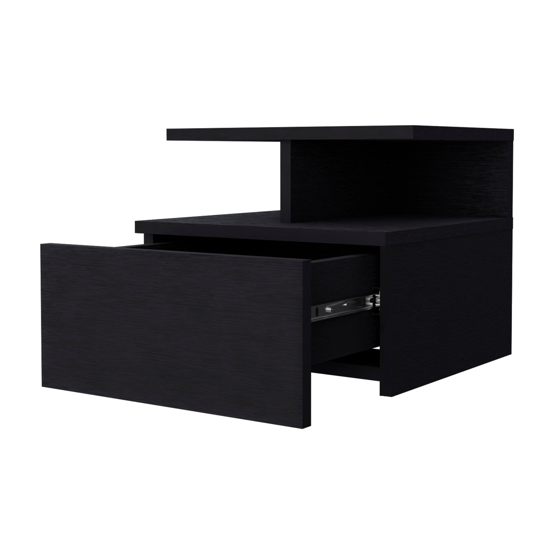 Augusta Floating Nightstand With 2 Tier Shelf And 1 Drawer Black 1 Drawer Bedroom Rectangle Modern Shelf Mdf Engineered Wood