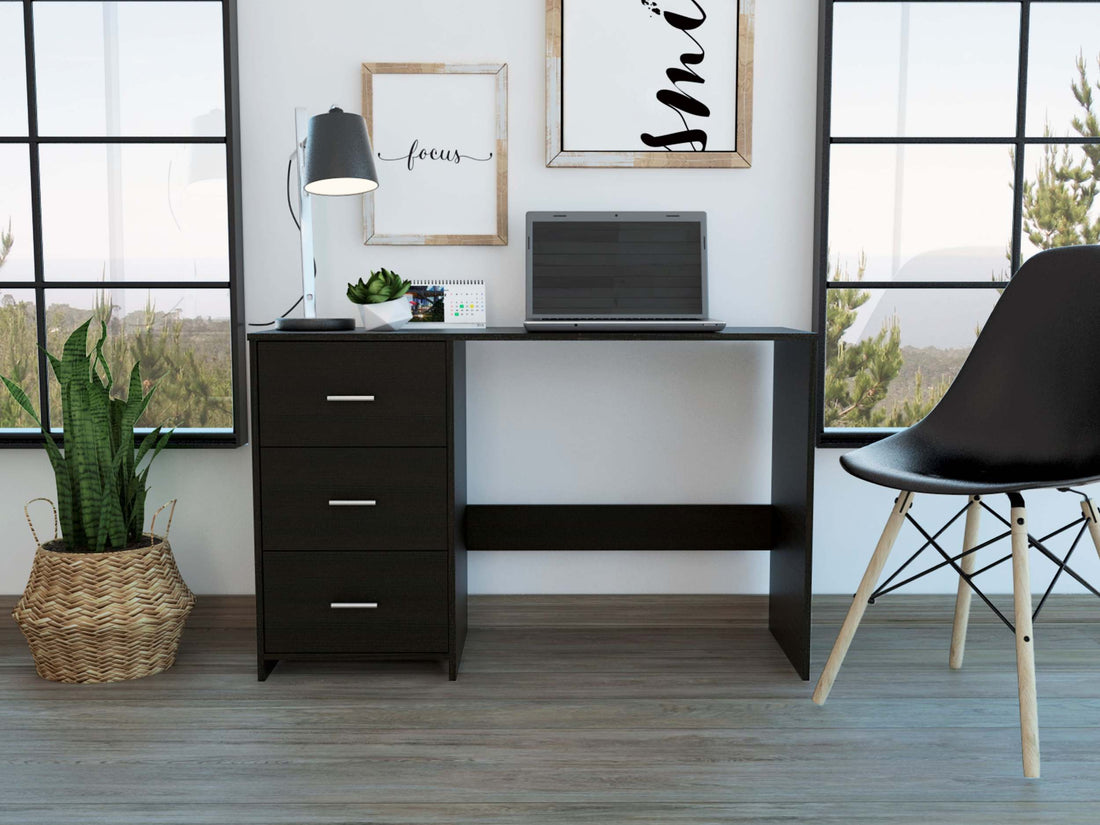 Berlin Three Drawers Desk Black Mdf Engineered Wood