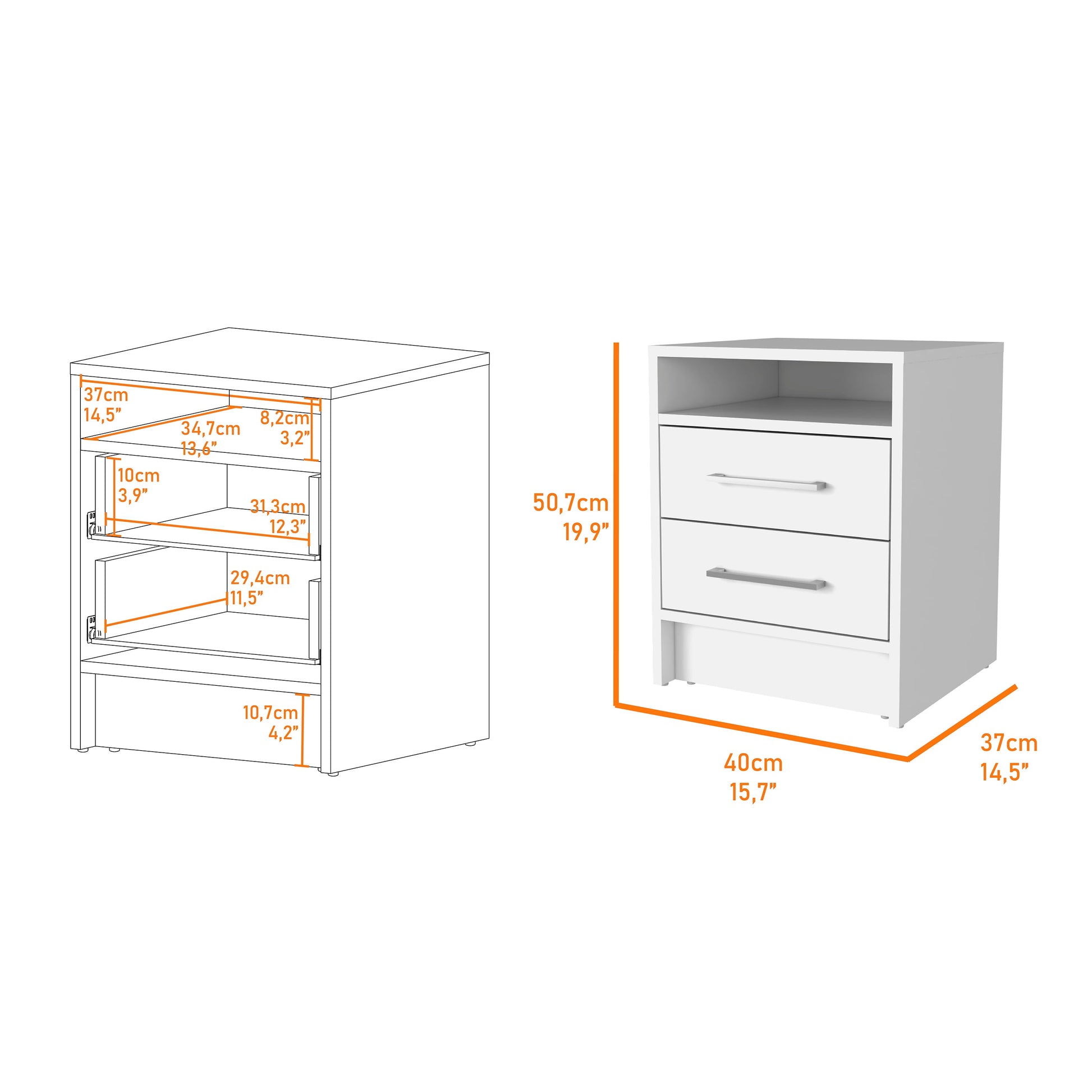 Philadelphia Nightstand, Two Drawers, Concealed Shelf Multicolor Mdf Engineered Wood