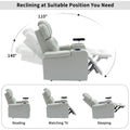 Pu Leather Power Recliner Individual Seat Home Theater Recliner With Cooling Cup Holder, Bluetooth Speaker, Led Lights, Usb Ports, Tray Table, Arm Storage For Living Room, Grey Grey Foam Pu