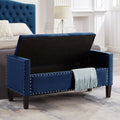 Upholstered Tufted Button Storage Bench With Nails Trim,Entryway Living Room Soft Padded Seat With Armrest,Bed Bench Navy Navy Velvet Modern Rubberwood Internal Storage Foam Velvet