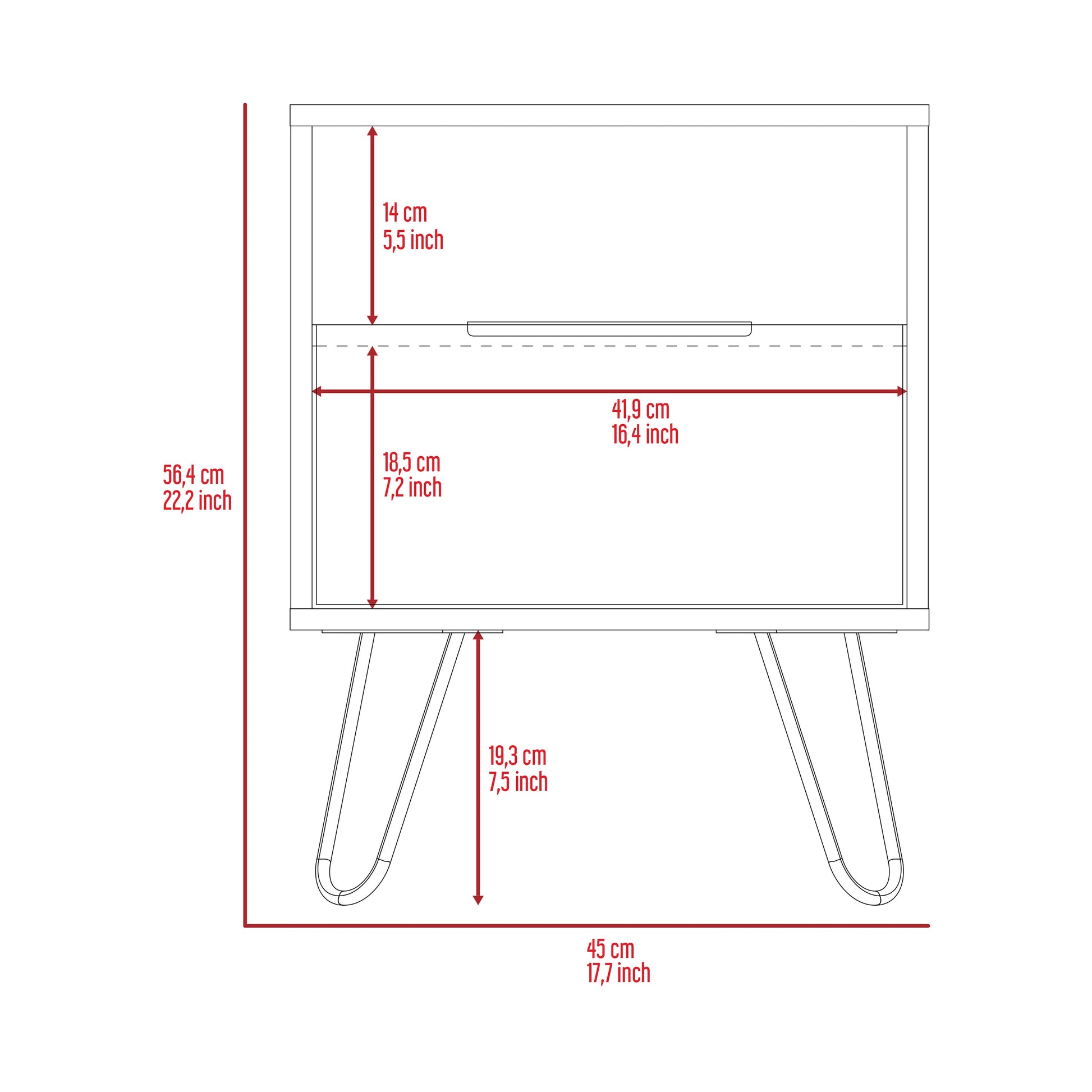 Vienna Nightstand, Shelves, Hairpin Legs White Mdf Engineered Wood