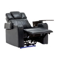 Pu Leather Power Recliner Individual Seat Home Theater Recliner With Cooling Cup Holder, Bluetooth Speaker, Led Lights, Usb Ports, Tray Table, Arm Storage For Living Room, Black Black Foam Pu