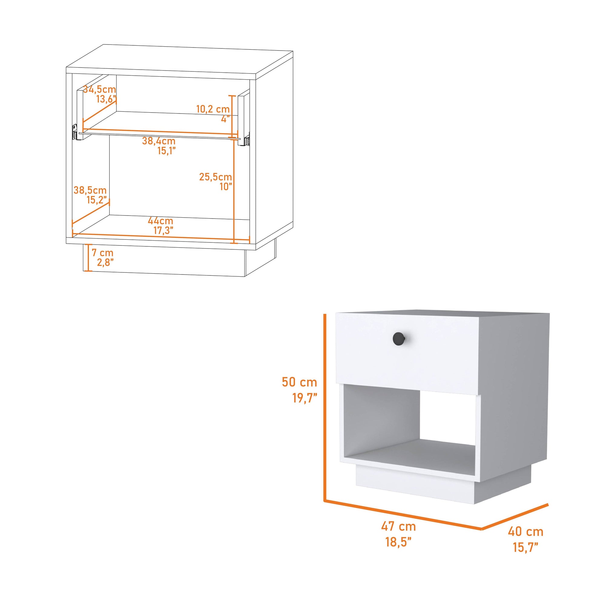 Sumter 1 Drawer Nightstand, Storage Shelf White Mdf Engineered Wood