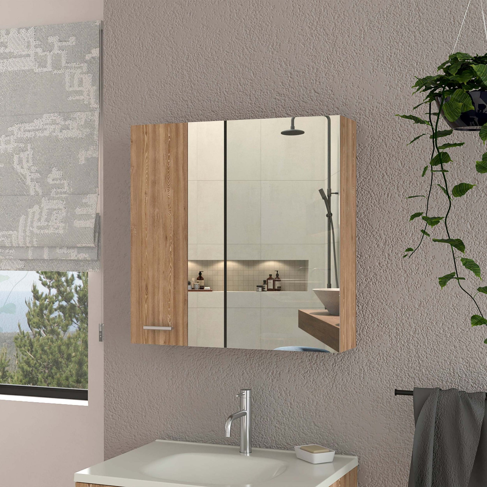 Kenya Medicine Cabinet, Mirror, Double Door, Four Interior Shelves Beige Mdf Engineered Wood