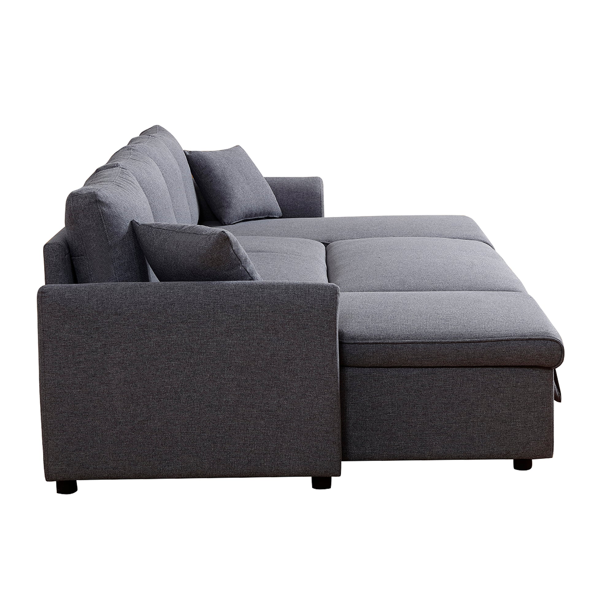 Artemax U Shape Pull Out Sleeper Sectional Sofa With Double Storage Spaces ,Dark Gray Dark Gray Fabric