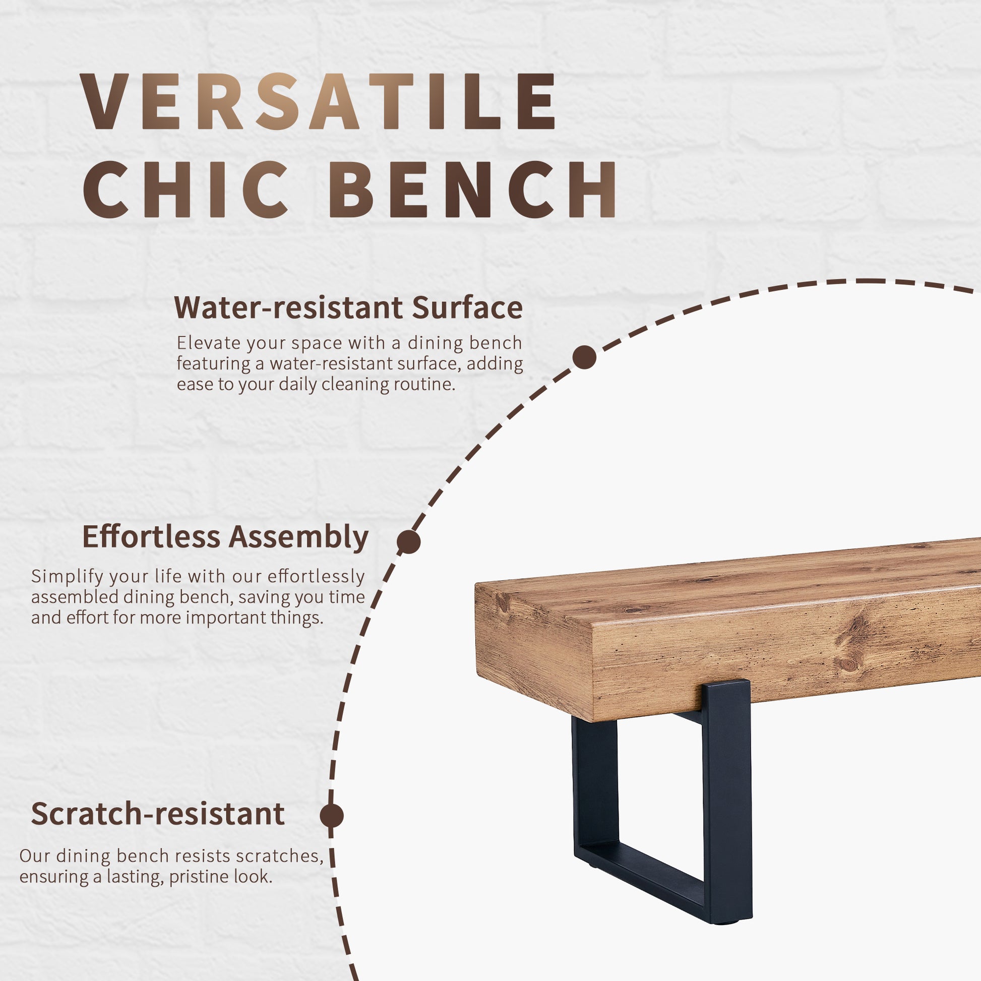 59" Dining Bench, Farmhouse Indoor Kitchen Table Benches, Bed Bench, Industrial Shoe Bench, Entryway Benches Natural Wood Wash Farmhouse,Mid Century Modern,Modern Mdf Mdf Metal