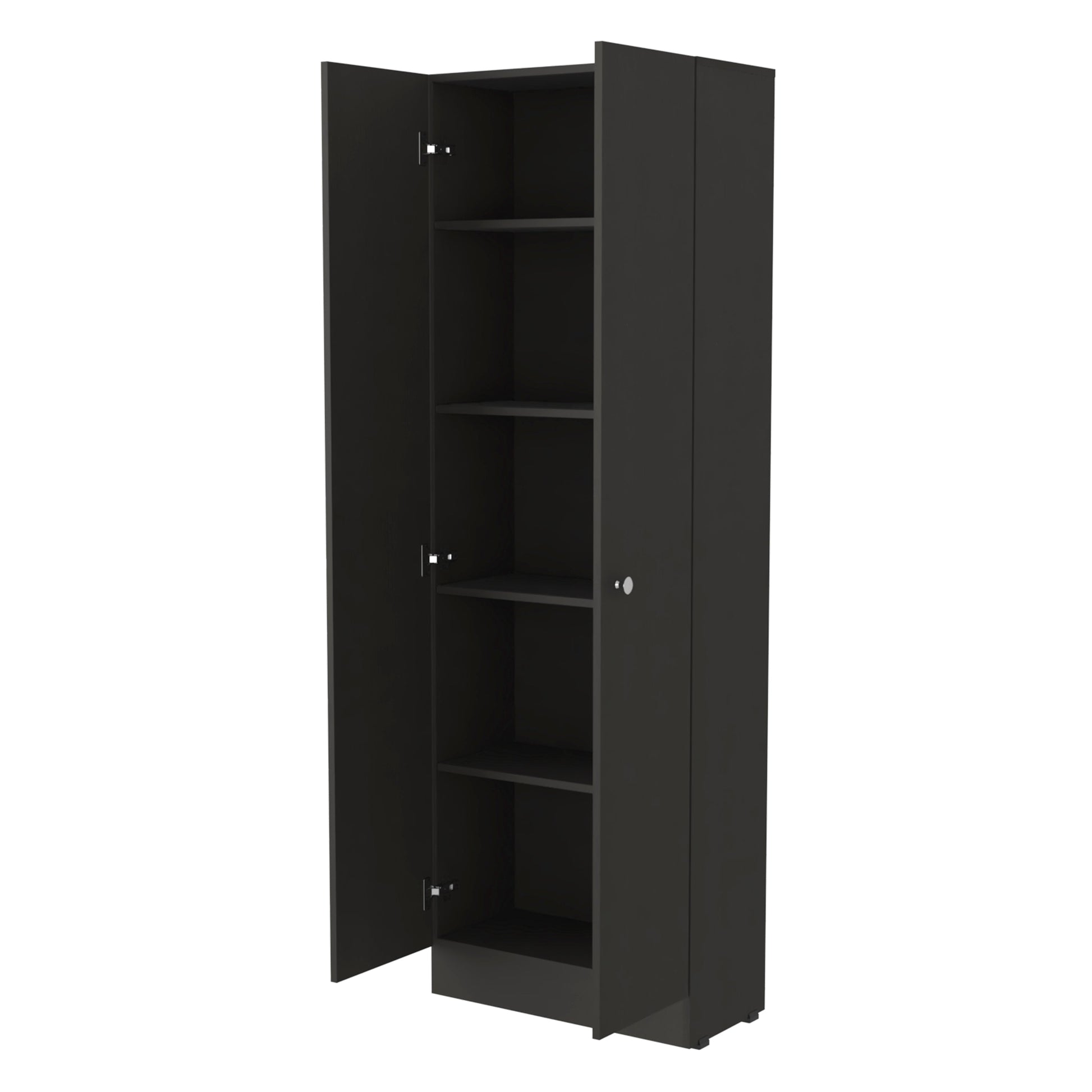 Virginia Double Door Storage Cabinet, Five Shelves Black Bedroom Modern Mdf Engineered Wood