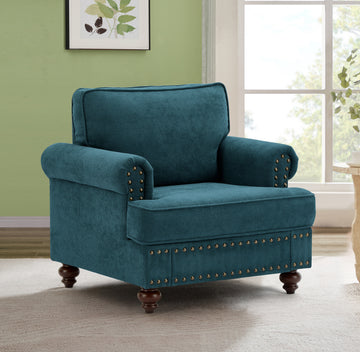 Modern Sofa For Living Room,38"Green Chenille Sofa Couch, Sectional Beautiful Seat Sofa Couch With Brown Legs, Upholstered Sofa For Apartment Bedroom Home Office Lake Green Brown Polyester Wood Primary Living Space Soft American Design Rolled Arms