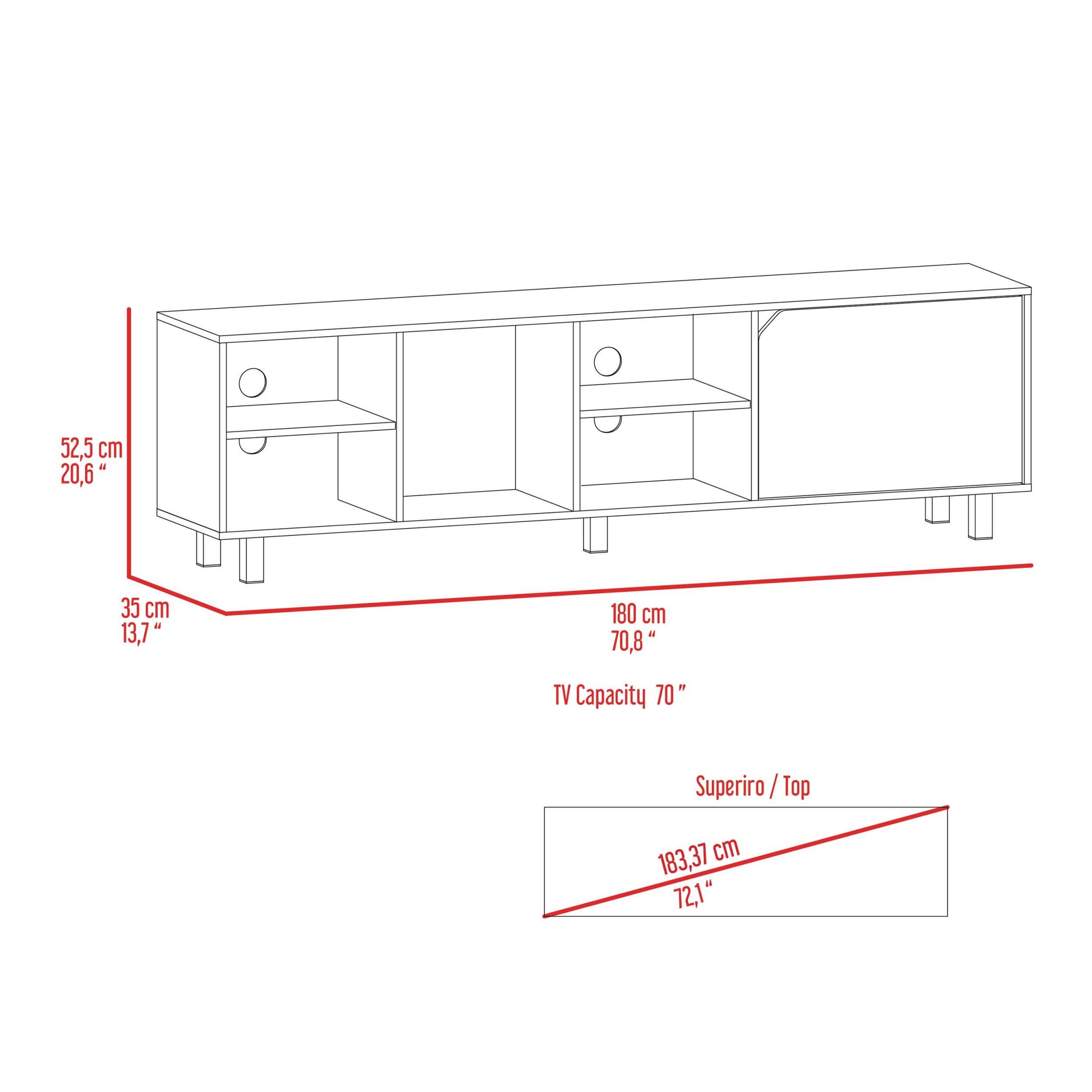 Native Tv Stand For Tv S Up 70", Four Open Shelves, Five Legs Beige Mdf Engineered Wood