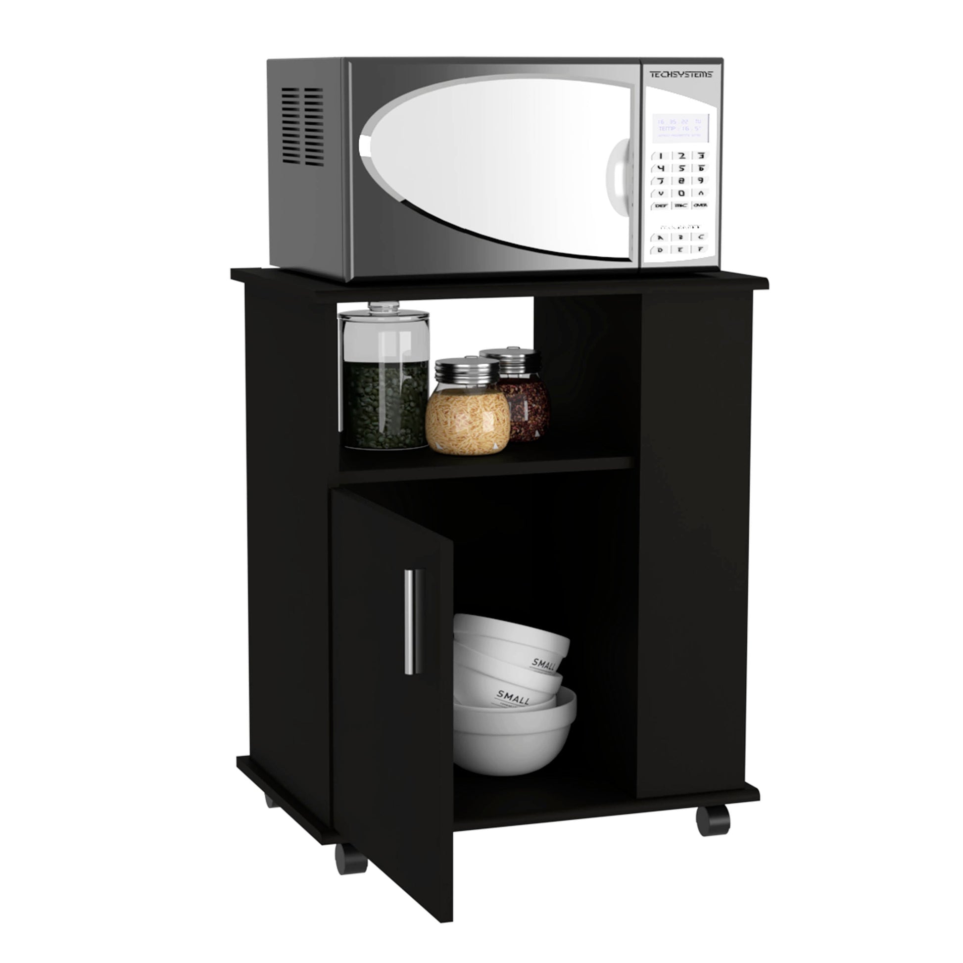 Clayton Kit Lower Microwave Cabinet Black Dining Room Modern Mdf Shelves Included Engineered Wood