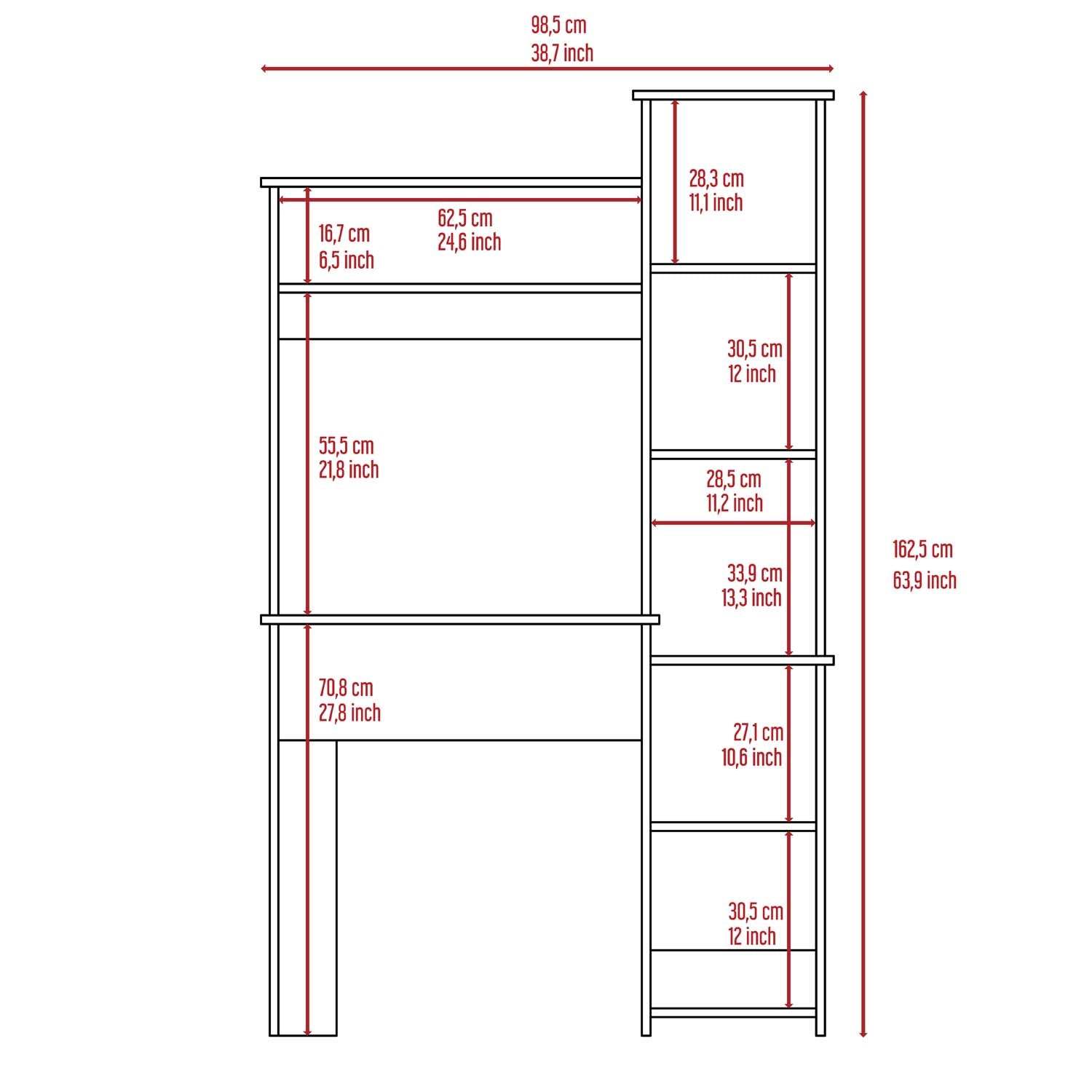 Nashville Writing Desk, Six Shelves Beige Computer Desk Office Contemporary Rectangular Bookcase Computer Tables Rectangular Melamine Engineered Wood