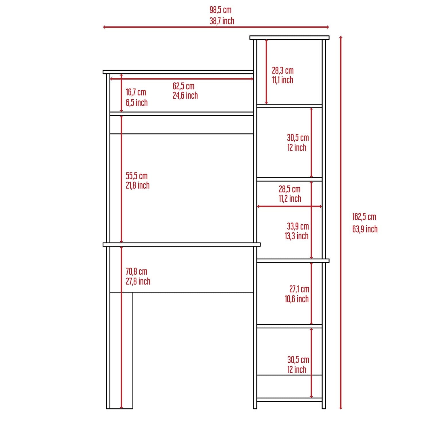 Nashville Writing Desk, Six Shelves Beige Computer Desk Office Modern Rectangular Shelves Computer Tables Rectangular Mdf Engineered Wood