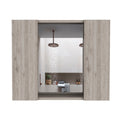 Draco Medicine Cabinet, Mirror, Double Door, One External Shelf Beige 2 1 Bathroom Wall Mounted Modern Mdf Engineered Wood