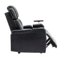 Pu Leather Power Recliner Individual Seat Home Theater Recliner With Cooling Cup Holder, Bluetooth Speaker, Led Lights, Usb Ports, Tray Table, Arm Storage For Living Room, Black Black Foam Pu