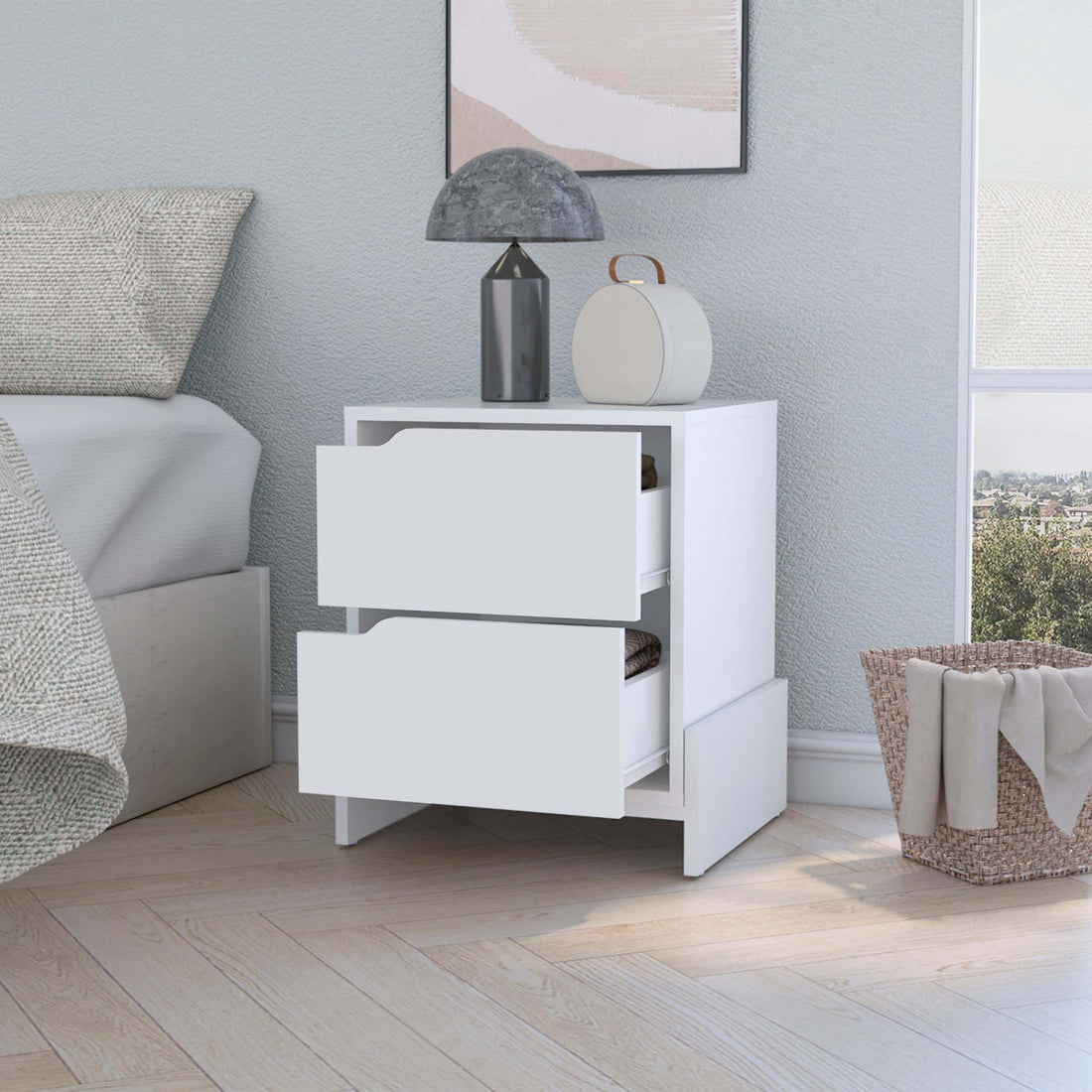 Lovell Nightstand With Sturdy Base And 2 Drawers Multicolor Mdf Engineered Wood