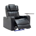 Pu Leather Power Recliner Individual Seat Home Theater Recliner With Cooling Cup Holder, Bluetooth Speaker, Led Lights, Usb Ports, Tray Table, Arm Storage For Living Room, Black Black Foam Pu