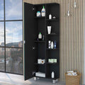 Los Angeles Linen Cabinet, Mirror, Five Shelves Black 1 5 Bathroom Mdf Engineered Wood