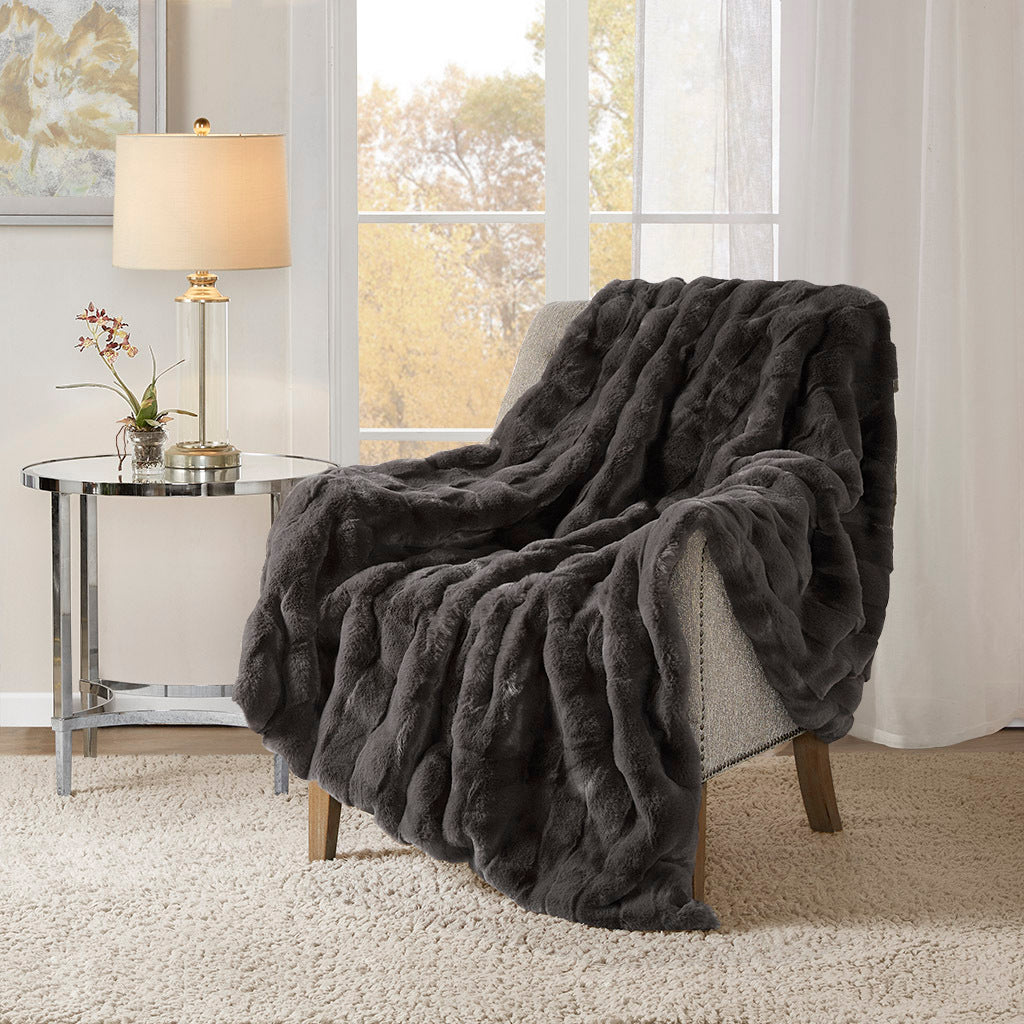 Faux Fur Throw Grey Polyester