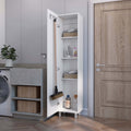 Clarno Tall Storage Cabinet, Single Door With Broom Hangers White Mdf Engineered Wood