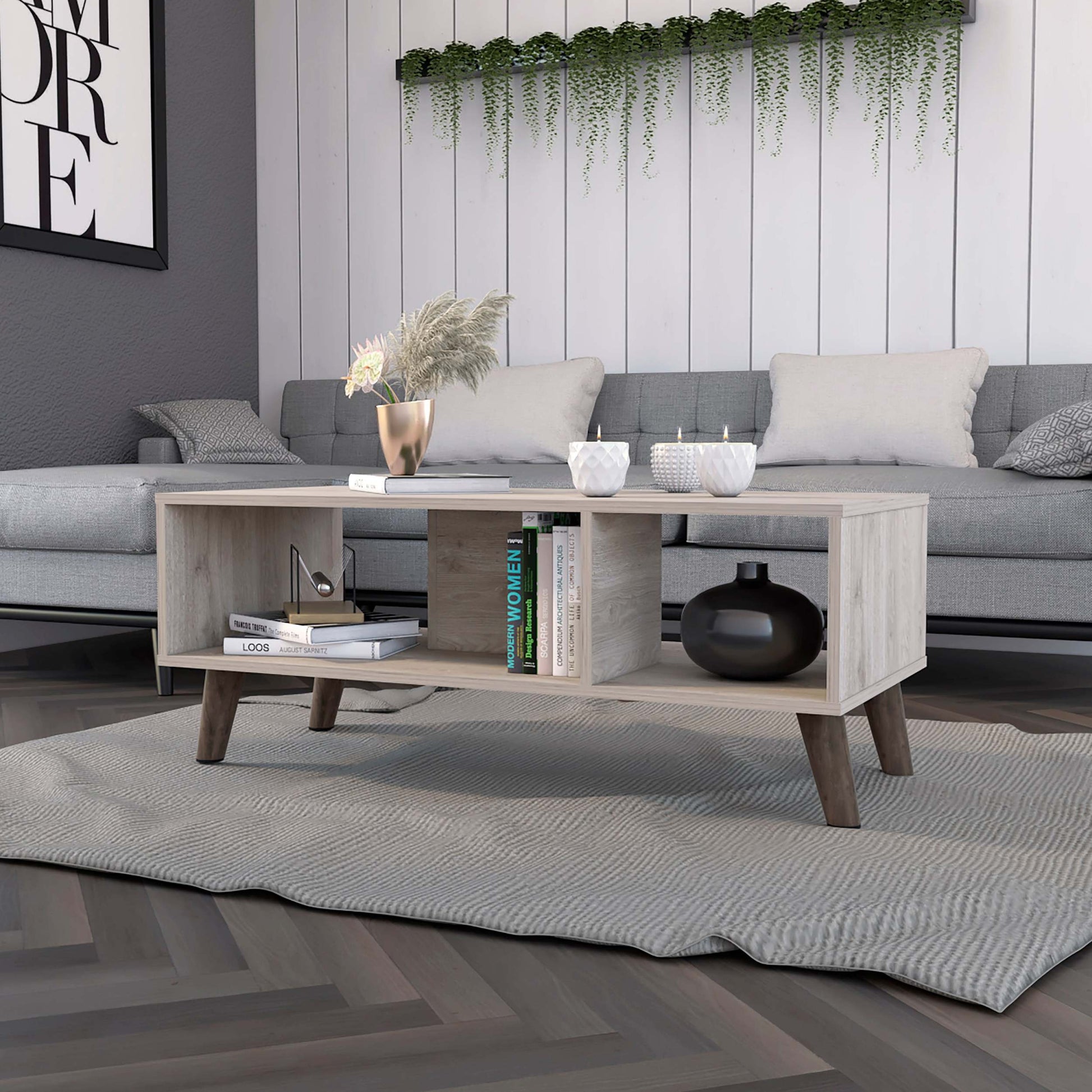 Oregon Coffee Table, Two Open Shelves, Four Legs Beige Mdf Engineered Wood