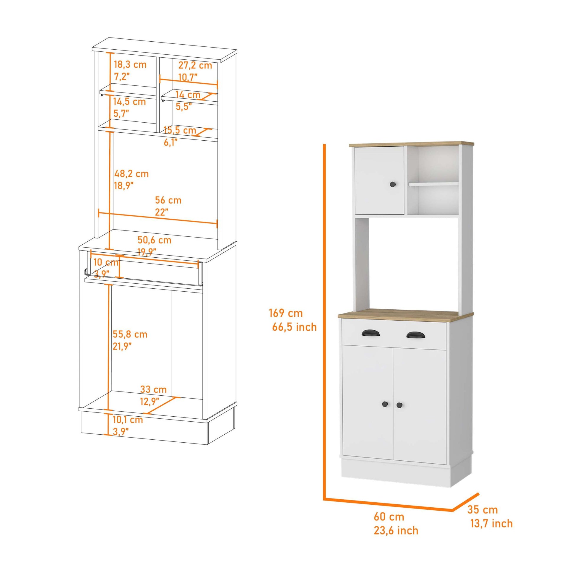 Powell Microwave Kitchen Cabinet With 3 Doors, Handles And Drawer Multicolor Mdf Engineered Wood