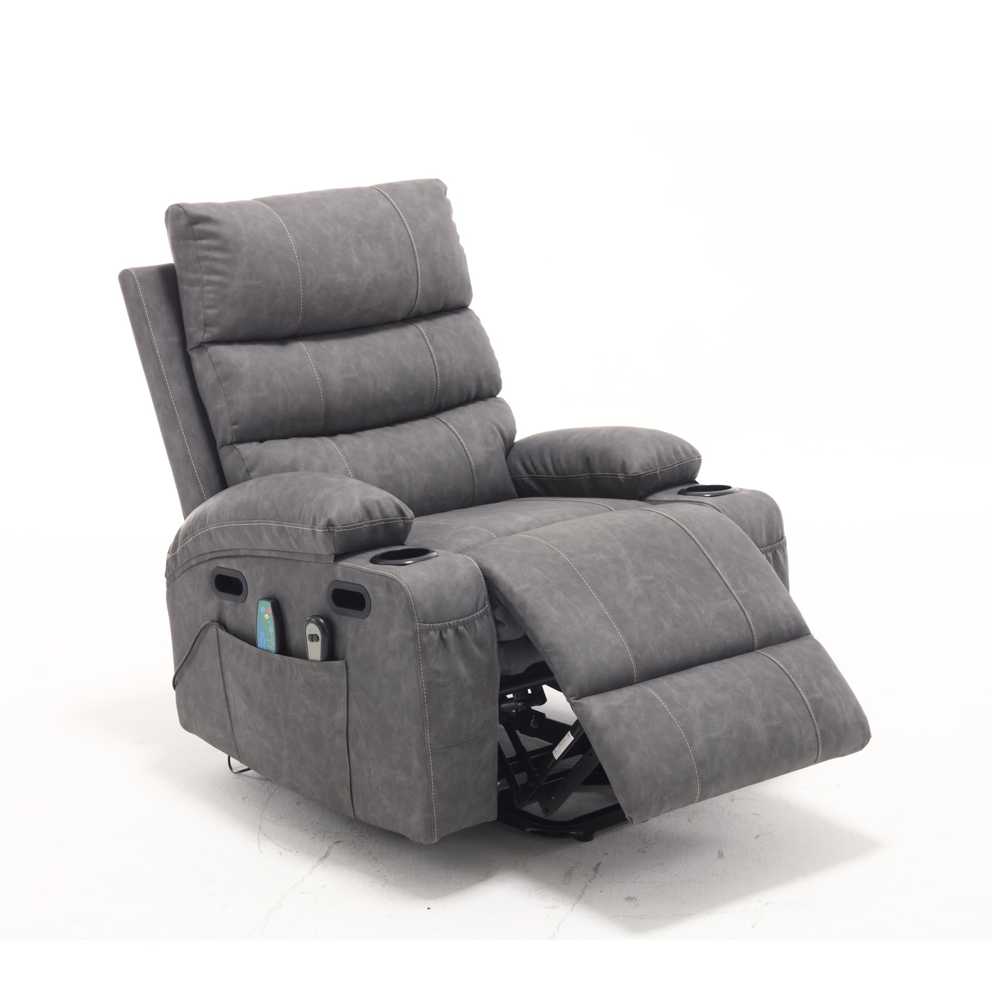 21"Seat Width,Large Size Electric Power Lift Recliner Chair Sofa For Elderly, 8 Point Vibration Massage And Lumber Heat, Remote Control, Side Pockets And Cup Holders, Cozy Fabric, Overstuffed Arm Pu Gray Pu