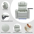 Pu Leather Power Recliner Individual Seat Home Theater Recliner With Cooling Cup Holder, Bluetooth Speaker, Led Lights, Usb Ports, Tray Table, Arm Storage For Living Room, Grey Grey Foam Pu