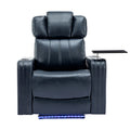 Pu Leather Power Recliner Individual Seat Home Theater Recliner With Cooling Cup Holder, Bluetooth Speaker, Led Lights, Usb Ports, Tray Table, Arm Storage For Living Room, Blue Blue Foam Pu