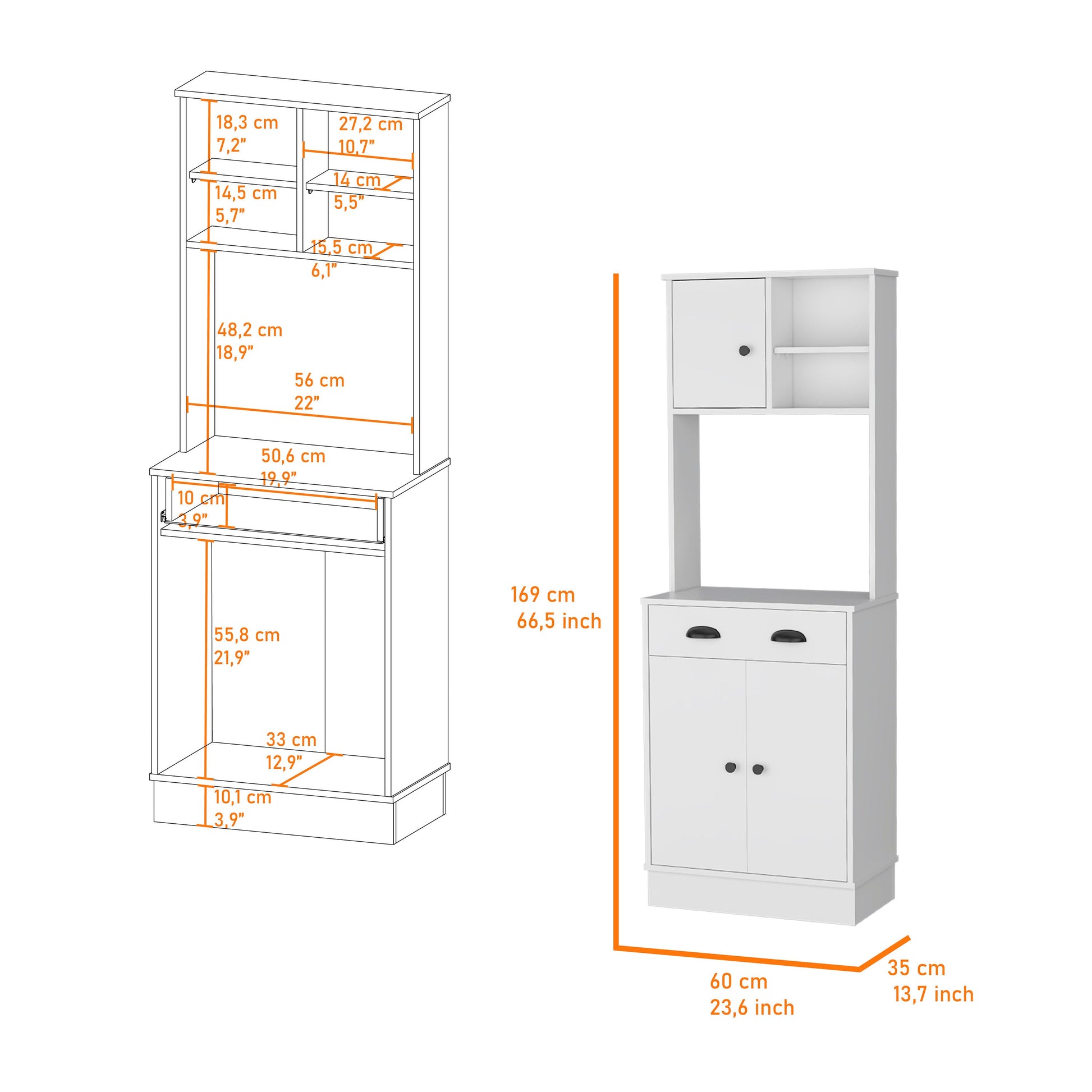 Powell Microwave Kitchen Cabinet With 3 Doors, Handles And Drawer White Mdf Engineered Wood