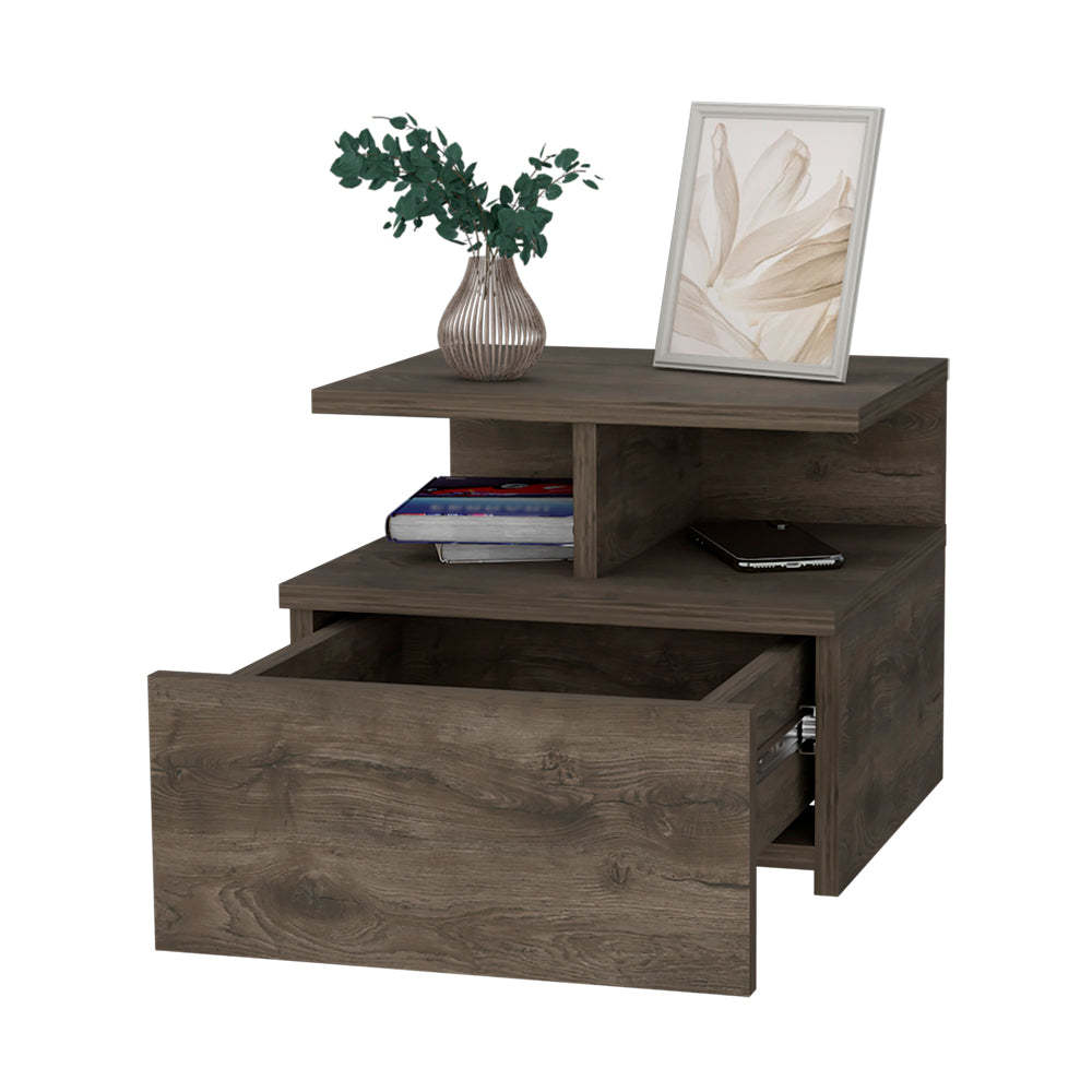 Augusta Floating Nightstand With 2 Tier Shelf And 1 Drawer Brown Mdf Engineered Wood